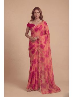 Zari Jaipur - Printed Chiffon Saree -Peach
