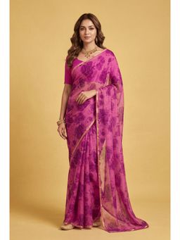 Zari Jaipur - Printed Chiffon Saree -Pink