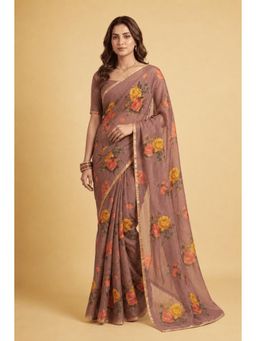 Zari Jaipur - Printed Chiffon Saree -Brown