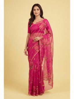 Zari Jaipur - Printed Chiffon Saree -Pink