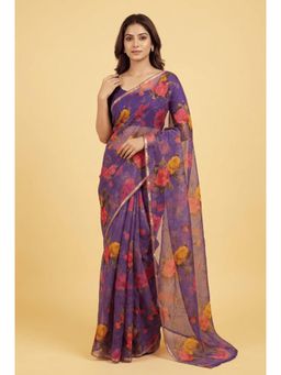 Zari Jaipur - Printed Chiffon Saree -Blue