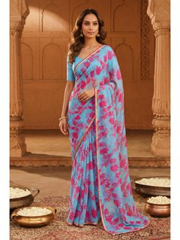 Zari Jaipur - Printed Chiffon Saree -Blue