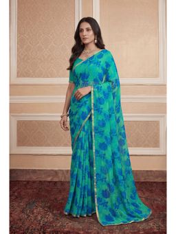 Zari Jaipur - Printed Chiffon Saree -Green