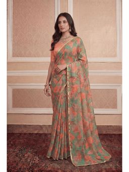 Zari Jaipur - Printed Chiffon Saree -Green
