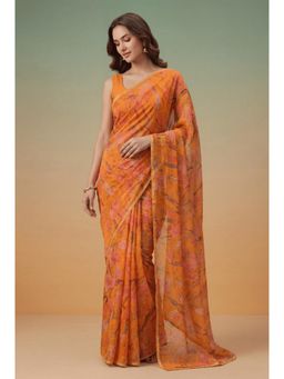 Zari Jaipur - Printed Chiffon Saree -Orange