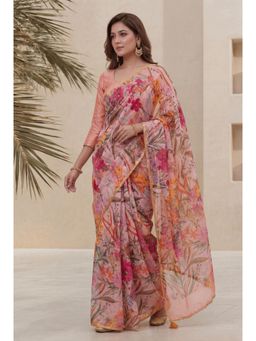 Zari Jaipur - Printed Chiffon Saree -Pink