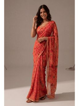 Zari Jaipur - Printed Chiffon Saree -Peach