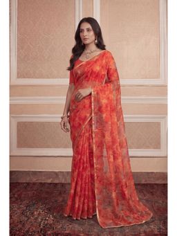 Zari Jaipur - Printed Chiffon Saree -Red