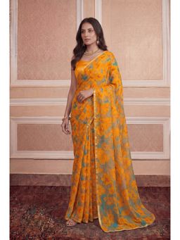 Zari Jaipur - Printed Chiffon Saree -Yellow