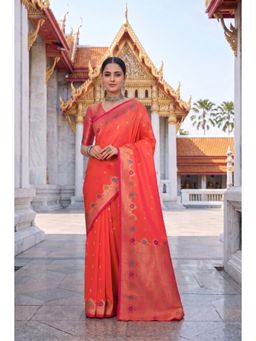 Monjolika Fashion - Dark Peach Banarasi Style Soft Silk Saree-Peach