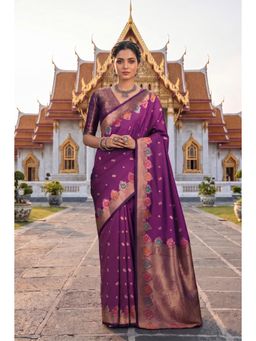 Monjolika Fashion - Dark Violet Banarasi Style Soft Silk Saree-Purple
