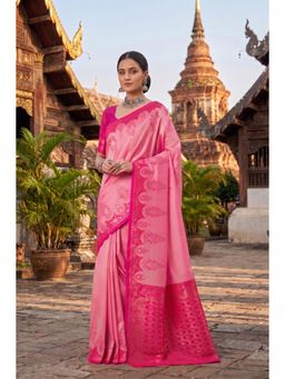 Monjolika Fashion - Light Pink Banarasi Style Soft Silk Saree-Pink