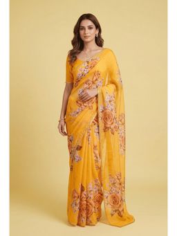 Zari Jaipur - Printed Chiffon Saree -Yellow