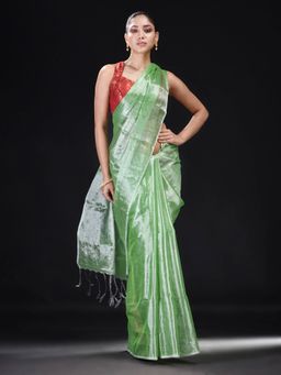 Beatitude - Green Tissue Woven Saree with Unstitched Blouse