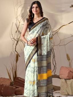 URBAN PALLU - Green Pure Cotton Printed Sarees