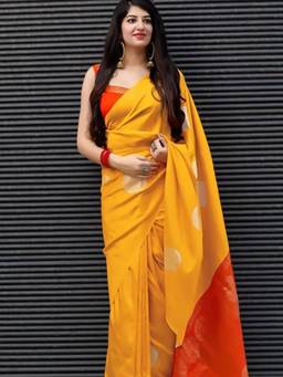 URBAN PALLU - Yellow Woven Design Zari Silk Blend Handloom fwd Saree