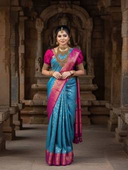 URBAN PALLU - Blue Woven Design Zari Silk Blend Heavy Work fwd Saree