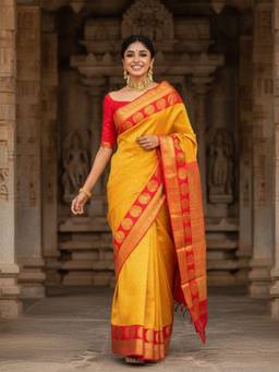 URBAN PALLU - Gold Woven Design Zari Silk Blend Handloom fwd Saree