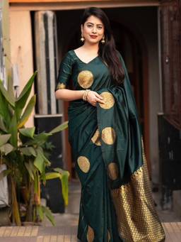 URBAN PALLU - Green Woven Design Zari Silk Blend Heavy Work Mysore Silk Saree
