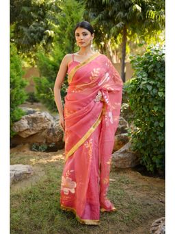 Mangalmay By Aastha - Noor-E-Sunehra Hand Painted Organza Saree with Unstitched Blouse