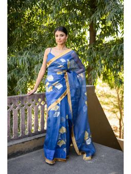 Mangalmay By Aastha - Sunehri Lehar Hand Painted Organza Saree with Unstitched Blouse