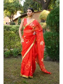 Mangalmay By Aastha - Sunehri Shagun Hand Painted Organza Saree with Unstitched Blouse