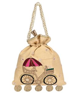 ROCIA - By Regal Gold Women Raw Silk Embroidered Potli Bag
