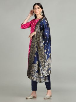 Shaily - Magenta Woven Self Design Silk Blend Kurta (Set of 3)