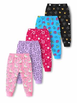 Trampoline - Girls Multi-Colour Cotton Blend Joggers (Pack of 5)