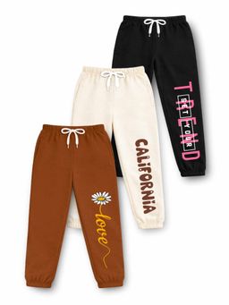 Trampoline - Girls Multi-Colour Cotton Blend Joggers (Pack of 3)