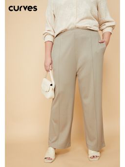 max - Women Beige Textured Trousers