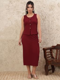 JAKANARY - Women Maroon Textured Co-Ord Set