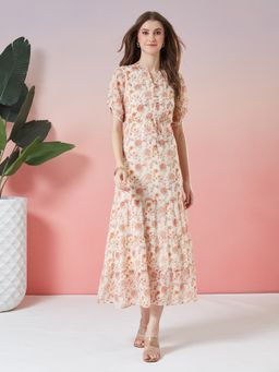 Latin Quarters - Women's Orange Printed Half Sleeve A-Line Dress