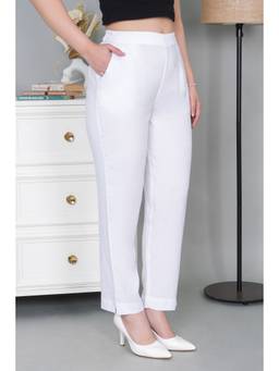 MLADA - Women White Stretchable Straight Fit Casual Pants