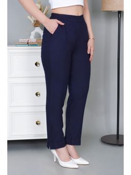 MLADA - Women Navy Blue Stretchable Straight Fit Casual Pants