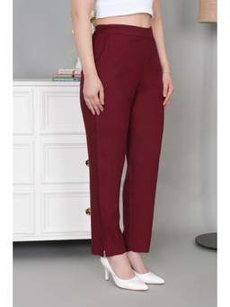 MLADA - Women Maroon Stretchable Straight Fit Casual Pants