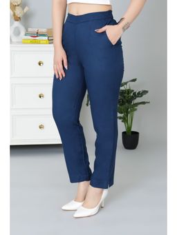 MLADA - Women Navy Blue Stretchable Straight Fit Casual Pants