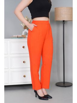 MLADA - Women Orange Stretchable Straight Fit Casual Pants