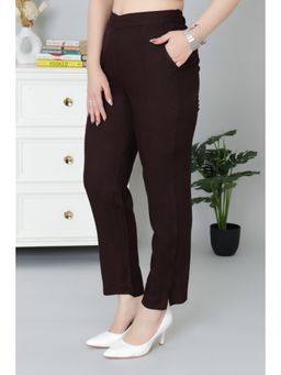MLADA - Women Brown Stretchable Straight Fit Casual Pants