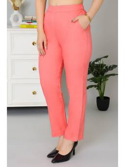 MLADA - Women Peach Stretchable Straight Fit Casual Pants