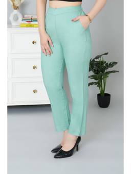MLADA - Women Turquoise Stretchable Straight Fit Casual Pants