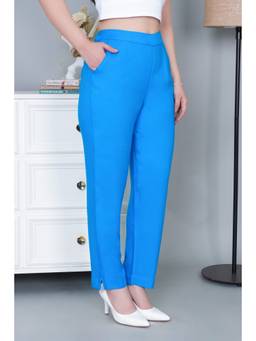 MLADA - Women Blue Stretchable Straight Fit Casual Pants