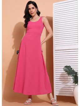 Saffe - Women Pink A-Line Round Neck Dress