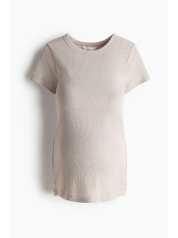 H&M - Women Beige MAMA Ribbed Jersey T-Shirt