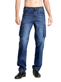 Cantabil - Men Solid Blue Casual Cargo Pant