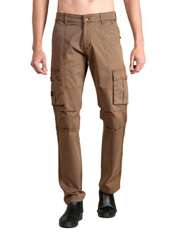 Cantabil - Men Solid Brown Casual Cargo Pant