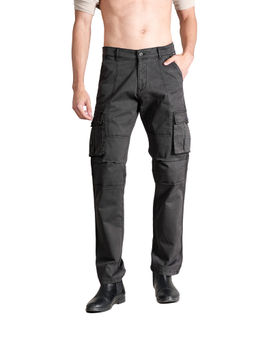 Cantabil - Men Solid Dark Grey Casual Cargo Pant