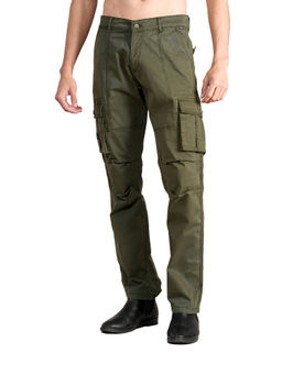 Cantabil - Men Solid Olive Casual Cargo Pant