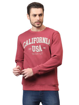 Cantabil - Men Solid Red Plum Round Neck Casual Sweatshirt