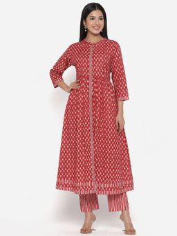 PINKVILLE JAIPUR - Red Scarlet Printed Kurta-Pants (Set of 2)